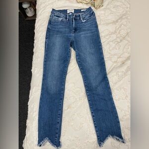 High rise skinny fringe cut frame denim